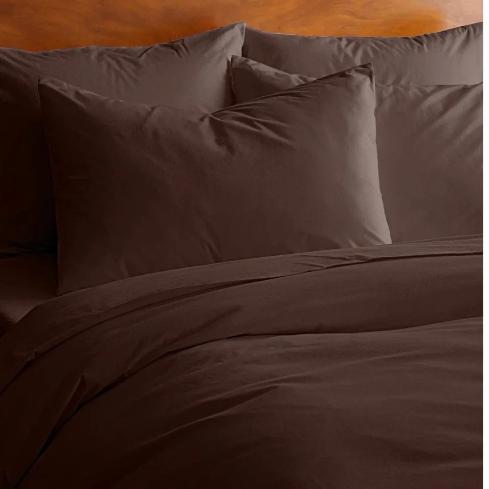 Quince Brushed Organic Cotton Duvet Cover Set Espresso Brown Full Queen Size NEW